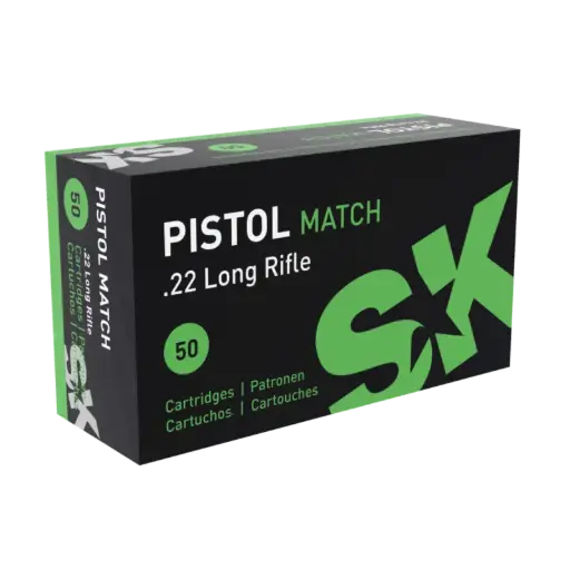 SK Pistol Match, .22 Long Rifle, 40 Grain, Lead Round Nose, Brass, Rimfire Ammo, 50 Rounds, 420114